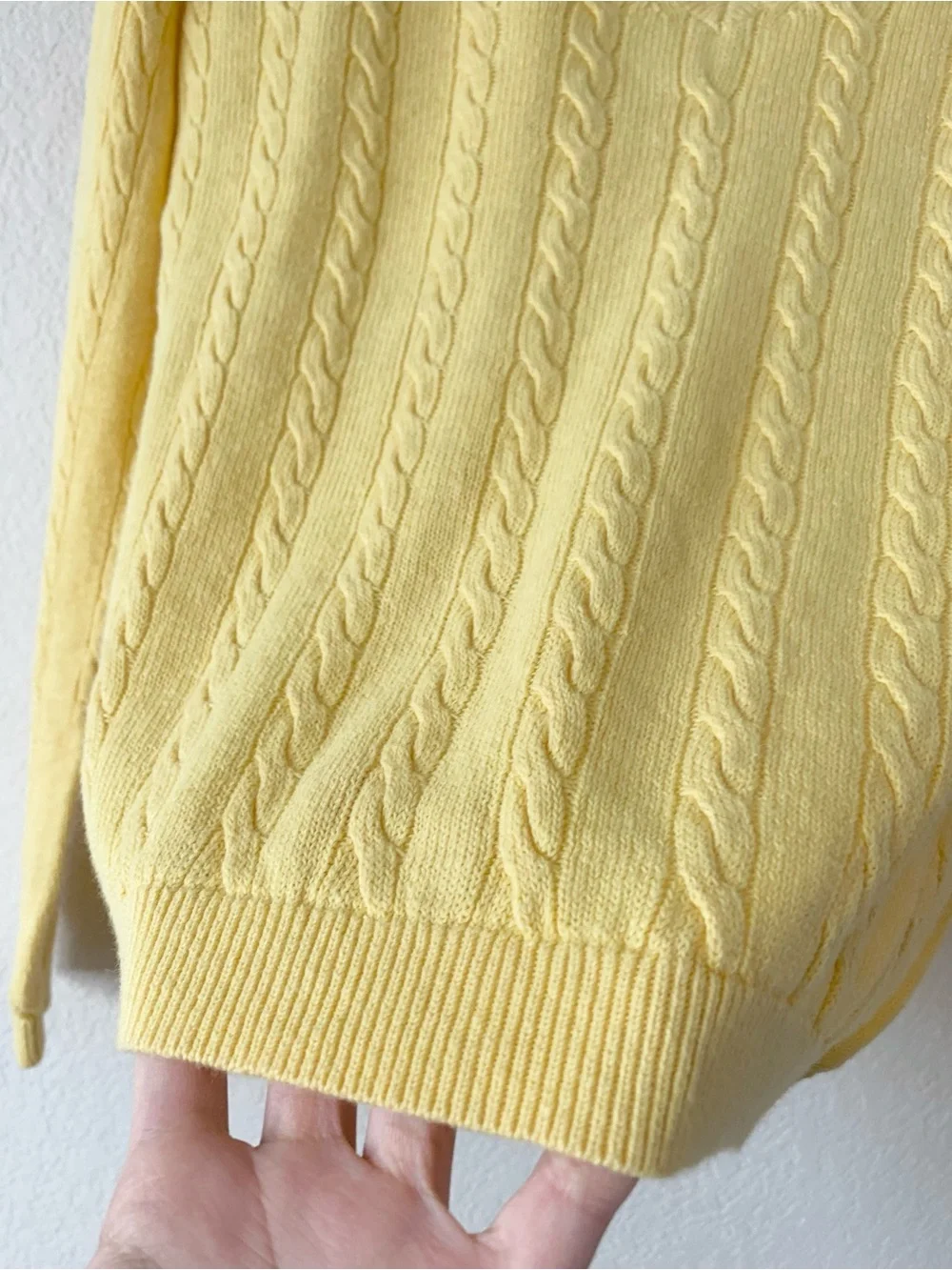 Linen Yellow Cable V-Neck Sweater